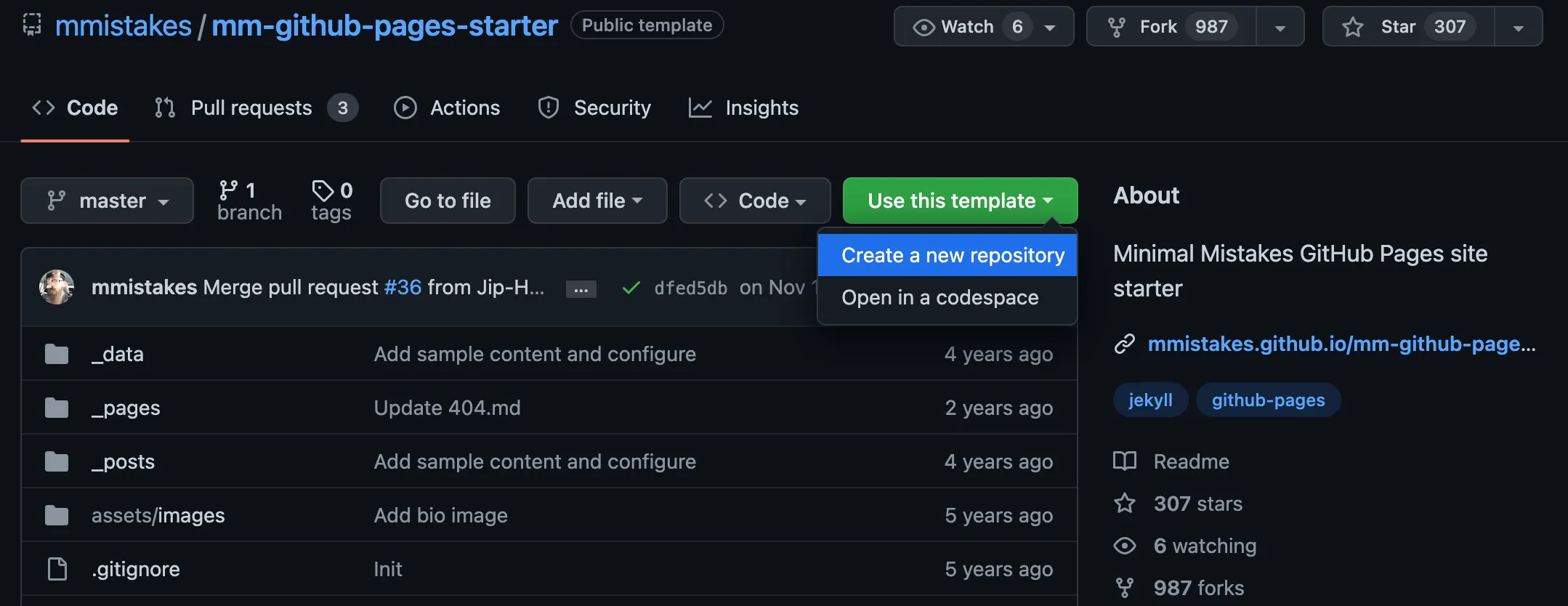 Creating a GitHub Pages repository from the Minimal Mistakes template